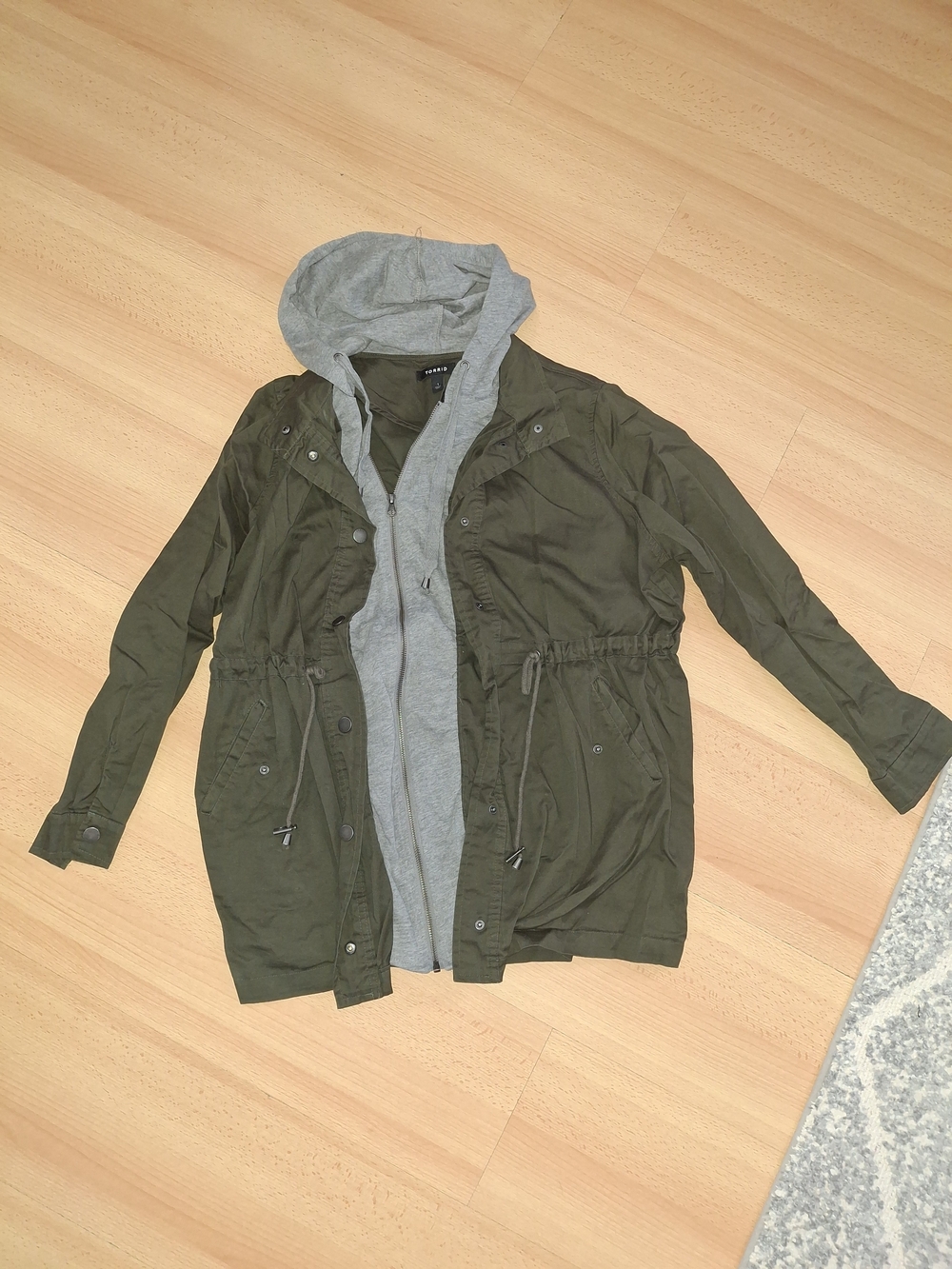 torrid Olive Green Utility Jacket with Grey Hooded Liner